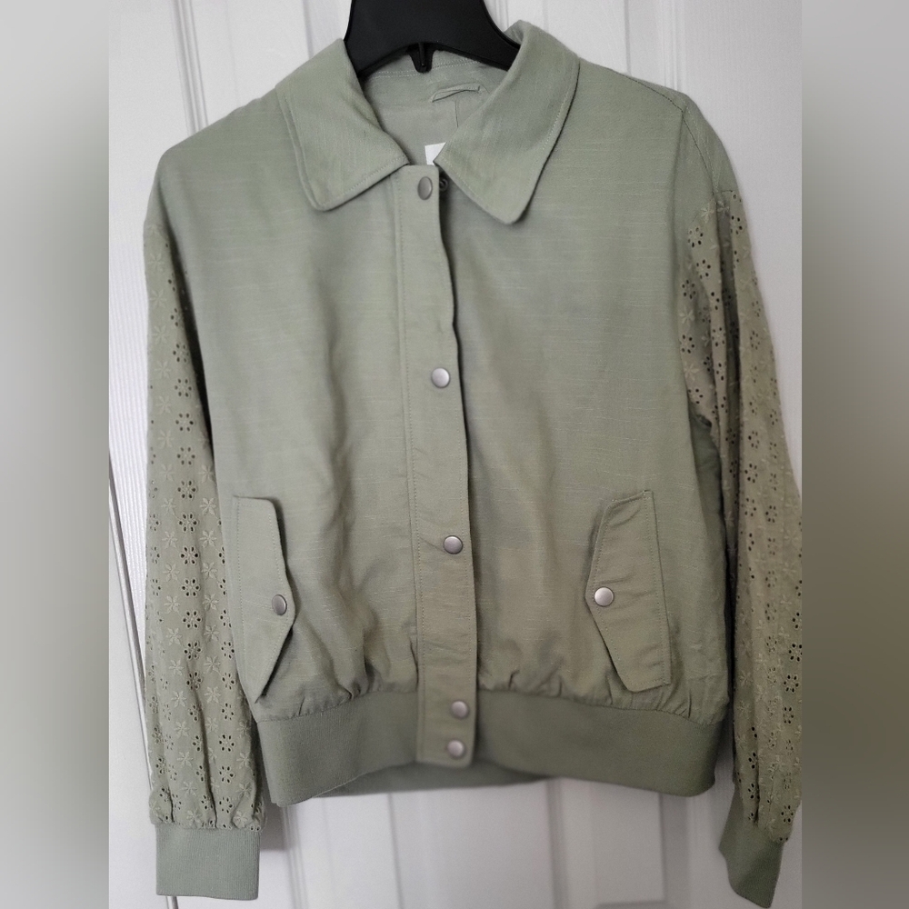 Avec Les Filles Sage Bomber Jacket with Eyelet Sleeves